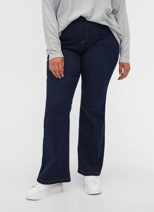 High-waisted Ellen jeans with bootcut, Dark blue denim, Model image number 2