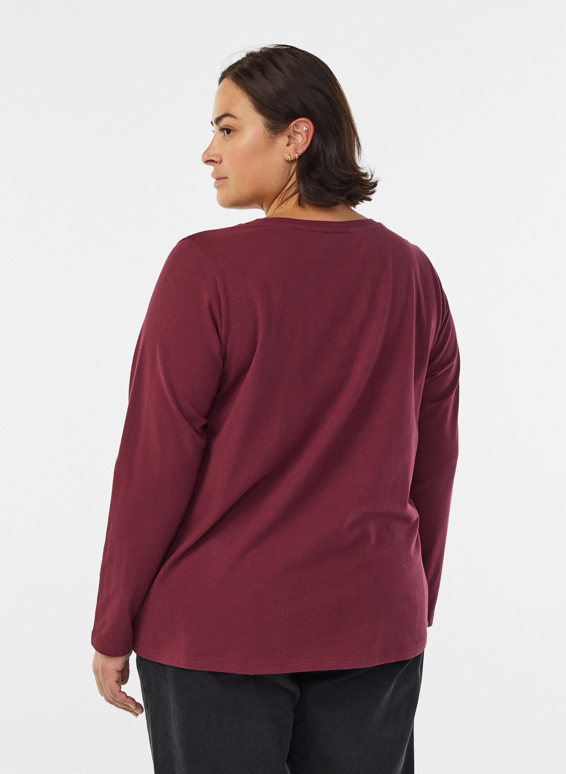 ZizzifashionBasic jersey blouse with long sleeves, Dark Bordeaux, Model image number 2