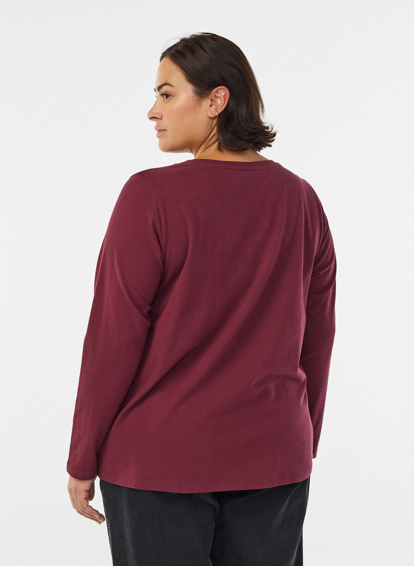 Basic jersey blouse with long sleeves, Dark Bordeaux, Model image number 2