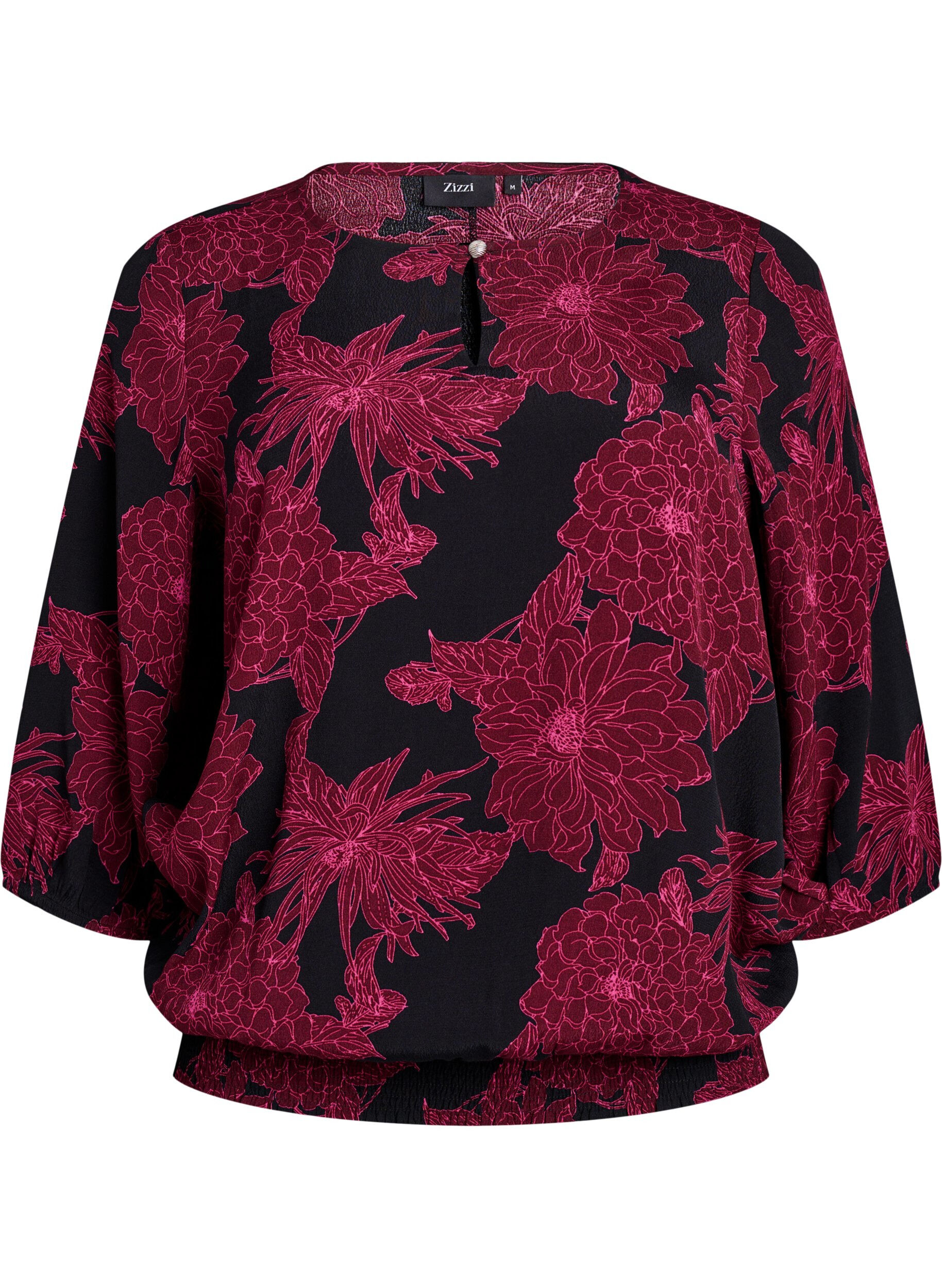 Viscose blouse with flower print and smocking