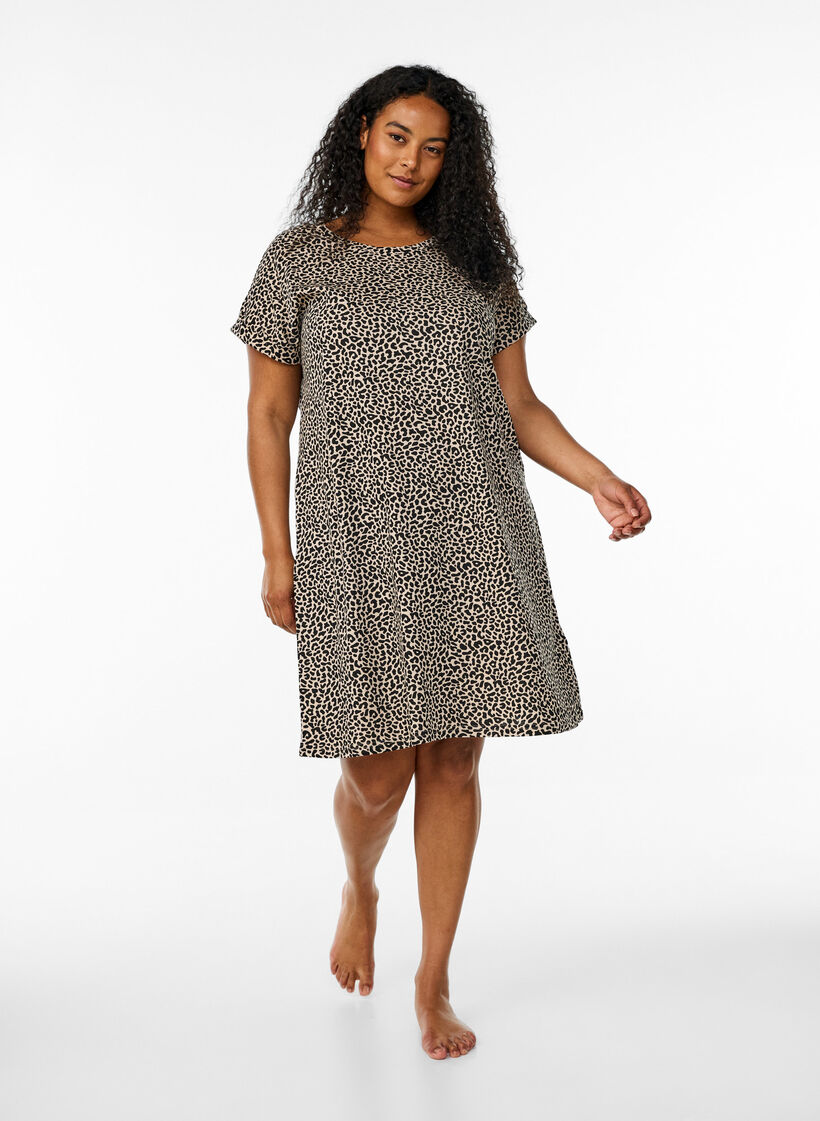 2-pack T-shirt dress with short sleeves, Brown, Model image number 1