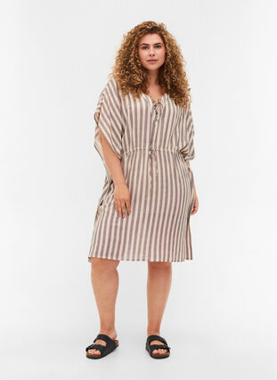 Striped beach dress in viscose, Sand Striped, Model image number 2