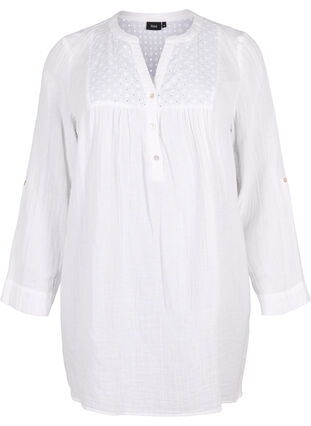 Tunic in cotton with embroidery anglaise, Bright White, Packshot image number 0