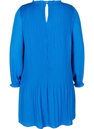 Long-sleeved plissé dress with ruffles, Dazzling Blue, Packshot image number 1