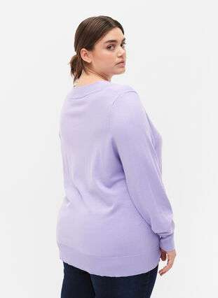 Viscose knitted top with v-neckline, Lavender, Model image number 1