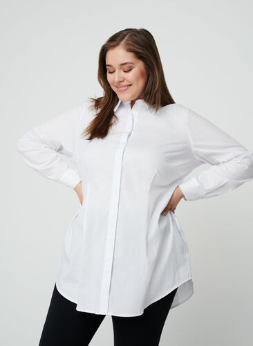 Long-sleeve cotton shirt, Bright White, Model image number 0