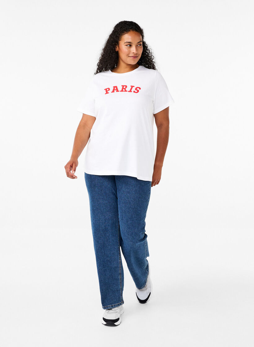 Organic cotton t-shirt with print, Bright White Printet, Model image number 2