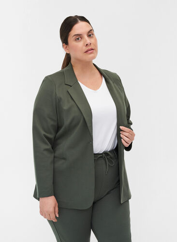 Simple blazer with button, Thyme, Model image number 0