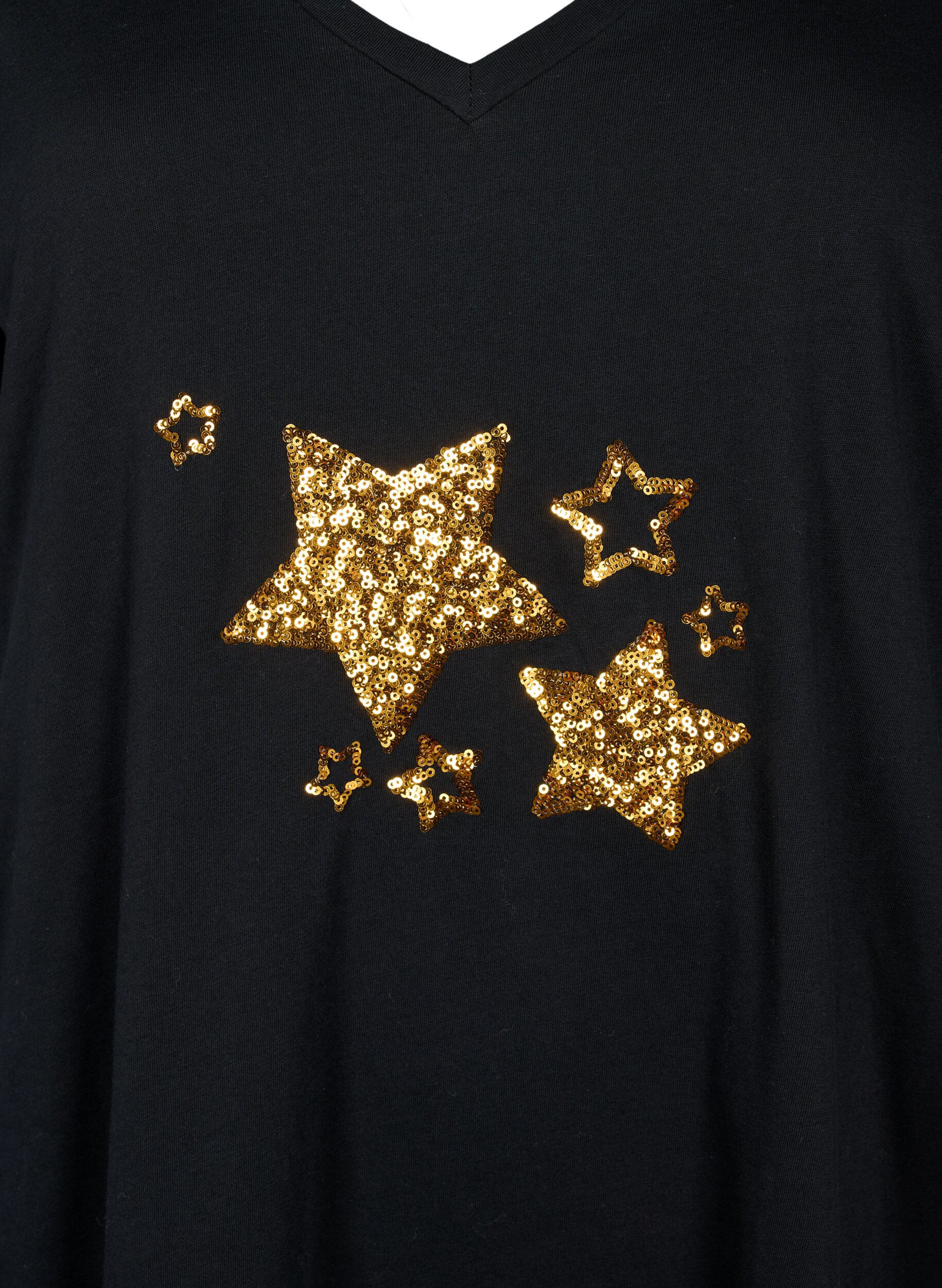 Zizzifashion Cotton t-shirt with sequins, Black W. Star, Packshot image number 2