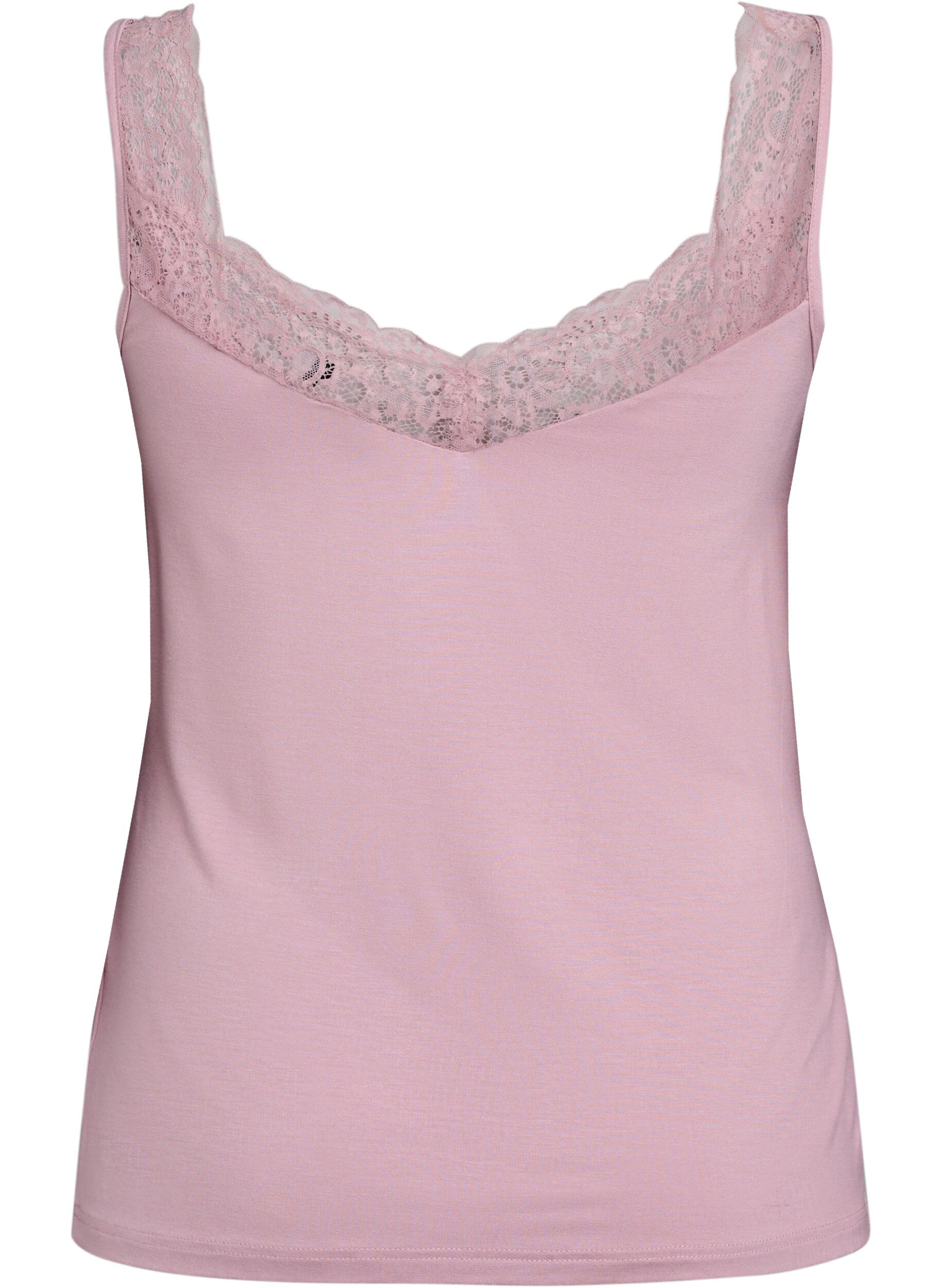 Zizzifashion Viscose top with lace trim, Rose, Packshot image number 1