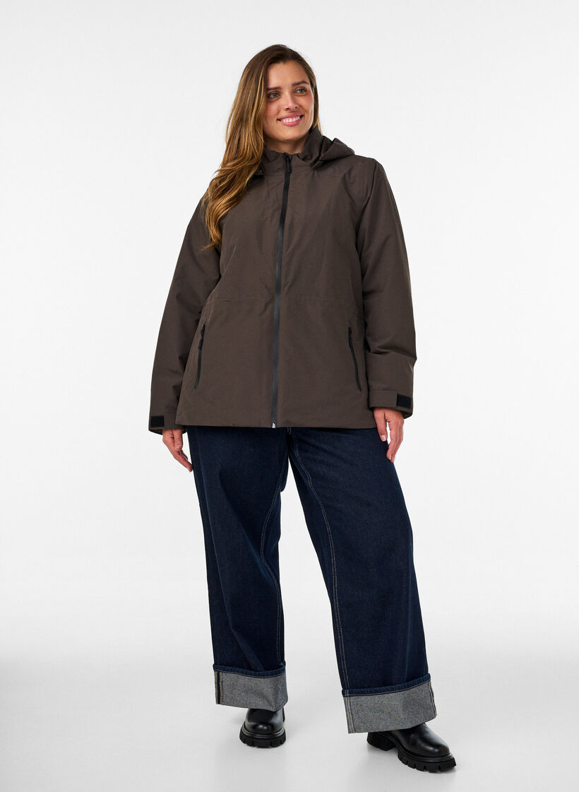 Waterproof winter jacket with detachable hood, Brown, Model image number 1