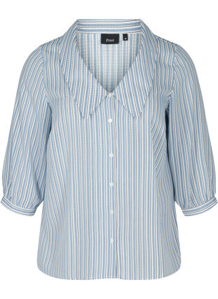 Striped shirt blouse with large collar, Light Blue Stripe, Packshot image number 0