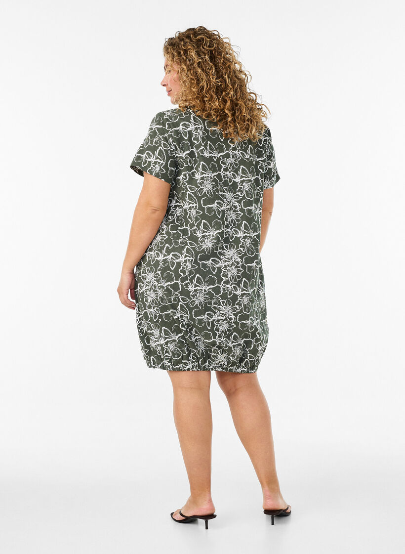 Short-sleeved cotton dress with print, Green, Model image number 2