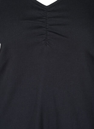 Ribbed cotton blouse with V-neck and ruching, Black, Packshot image number 2