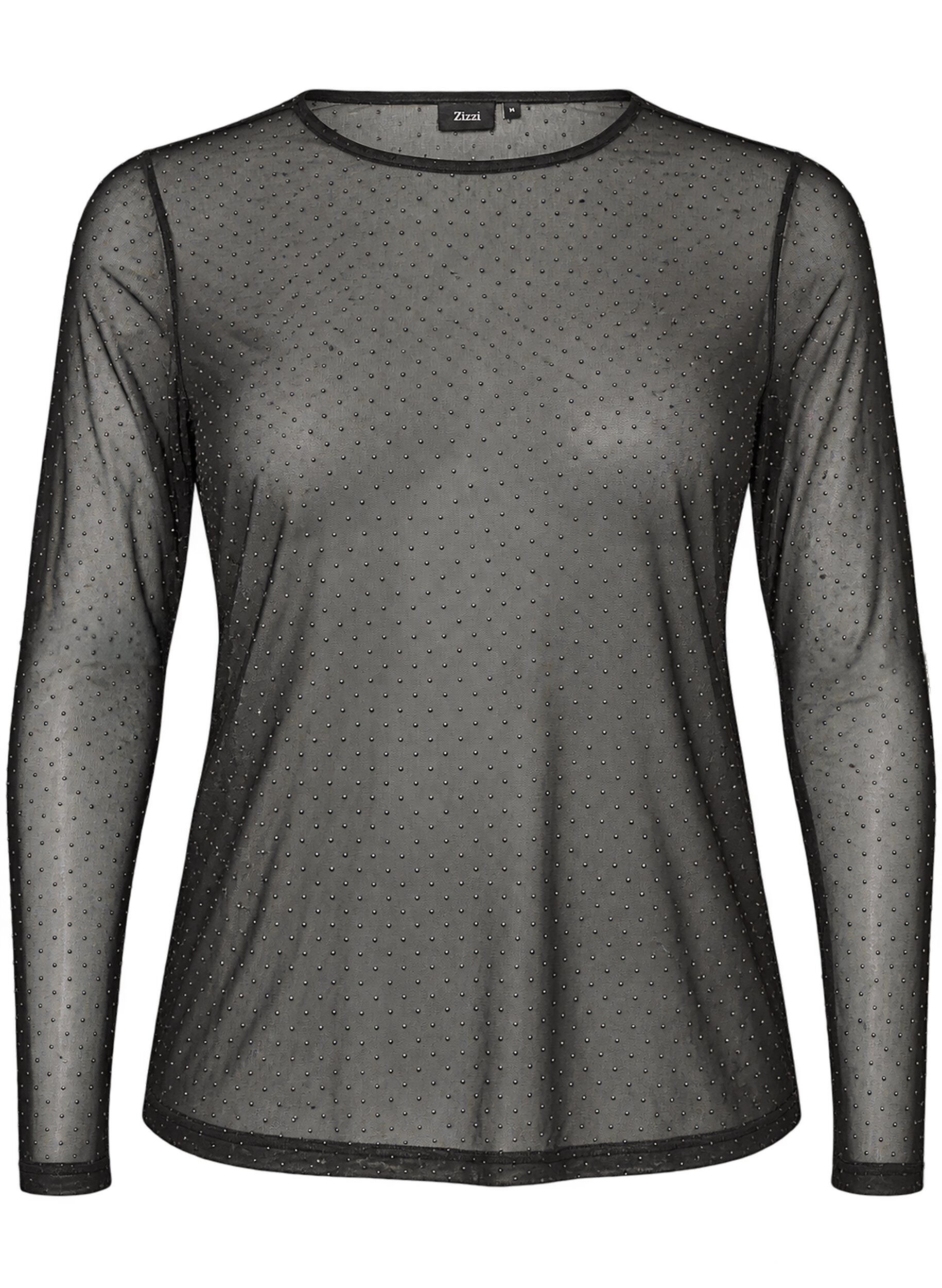 Sheer mesh blouse with rhinestones