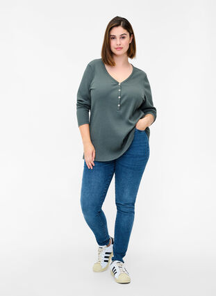 Long sleeve ribbed blouse with button detailing, Urban Chic, Model image number 2