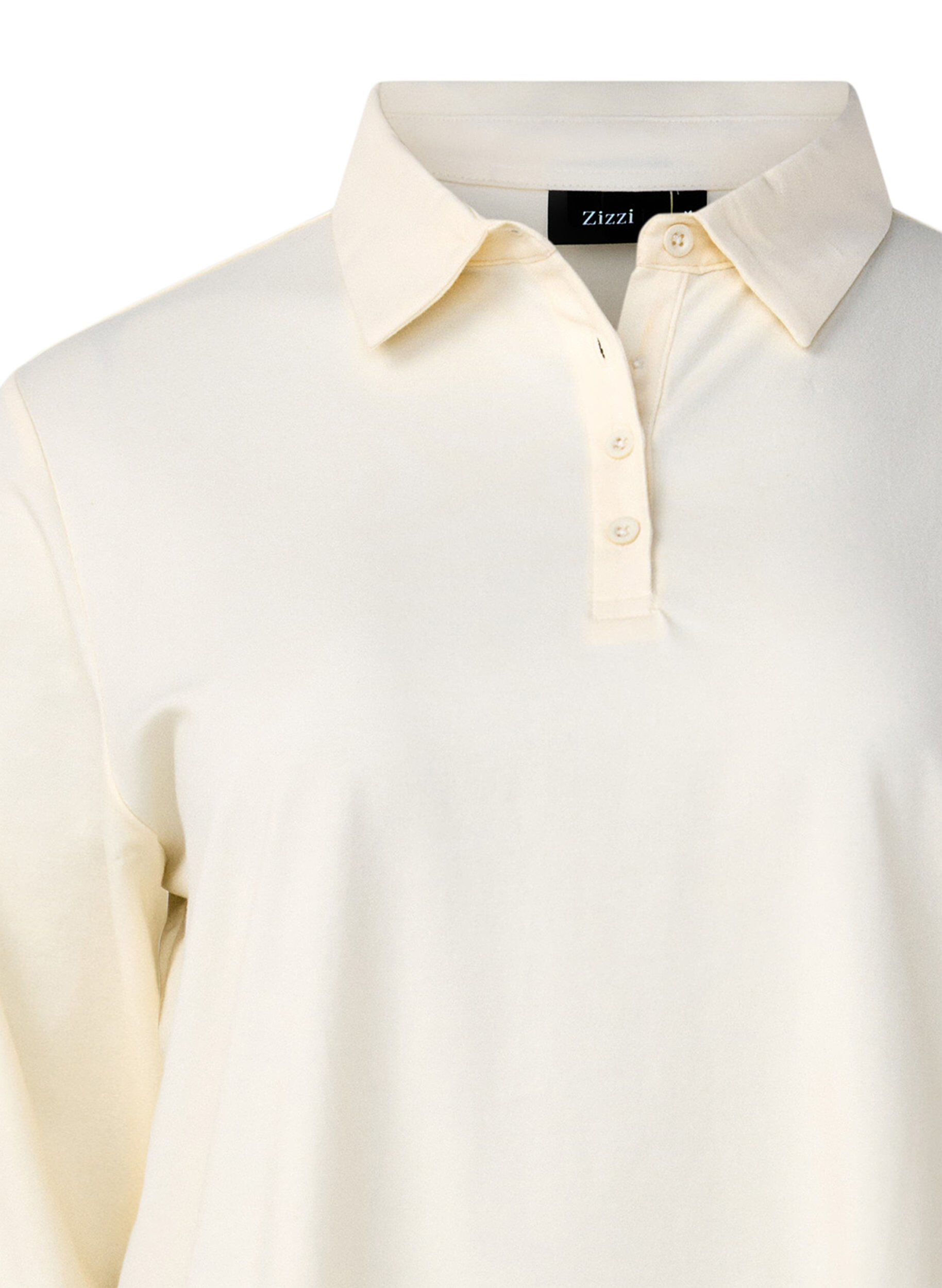 Zizzifashion Long-sleeved polo shirt with stripes, Vanilla, Packshot image number 2