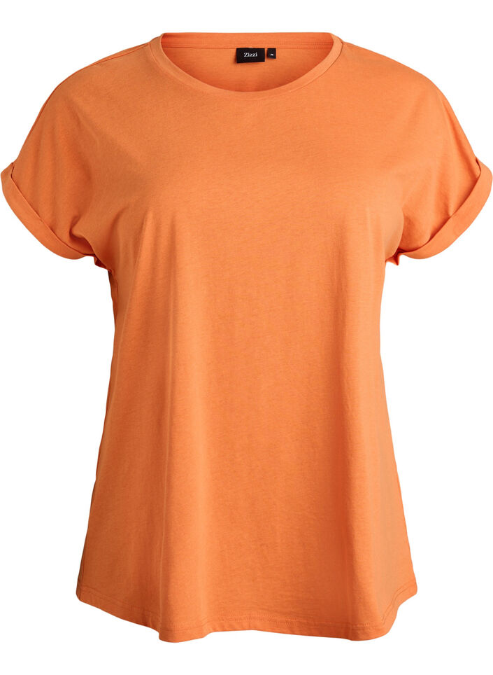 Short-sleeved cotton blend t-shirt, Orange, Packshot image number 0