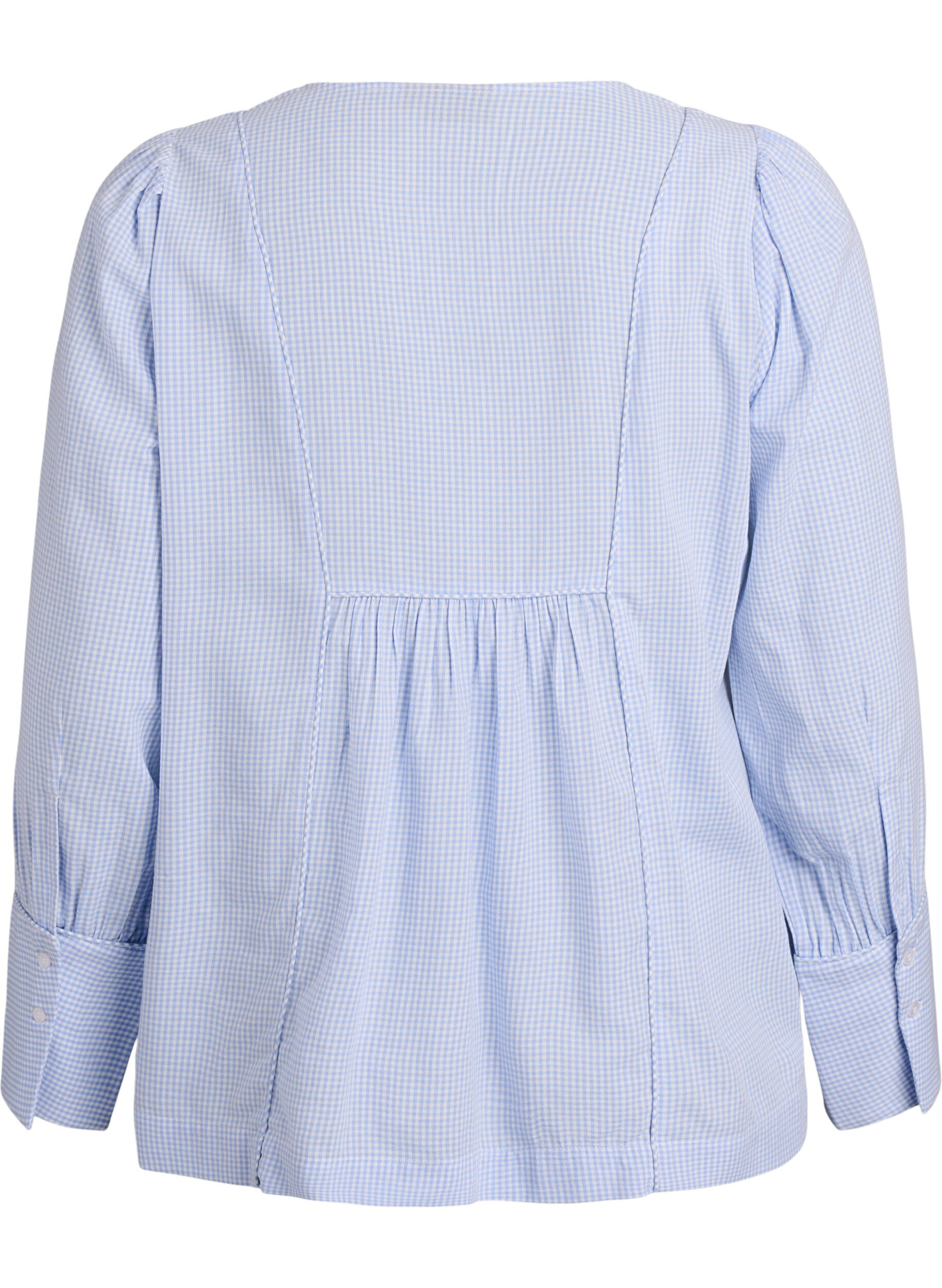 Zizzifashion A-line check blouse, Blue, Packshot image number 1