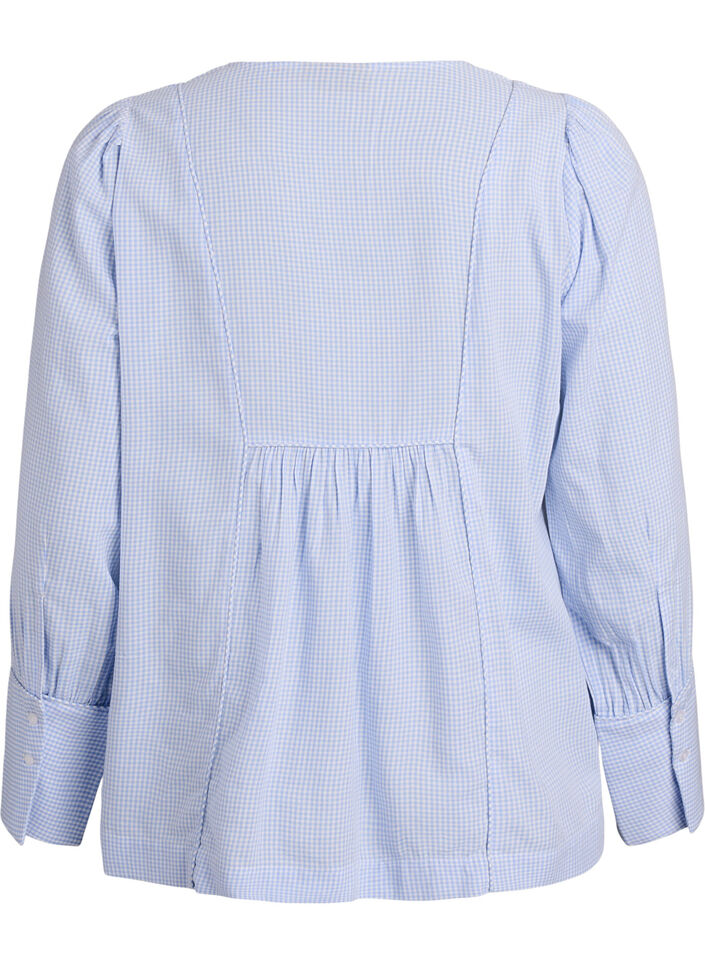A-line check blouse, Blue, Packshot image number 1