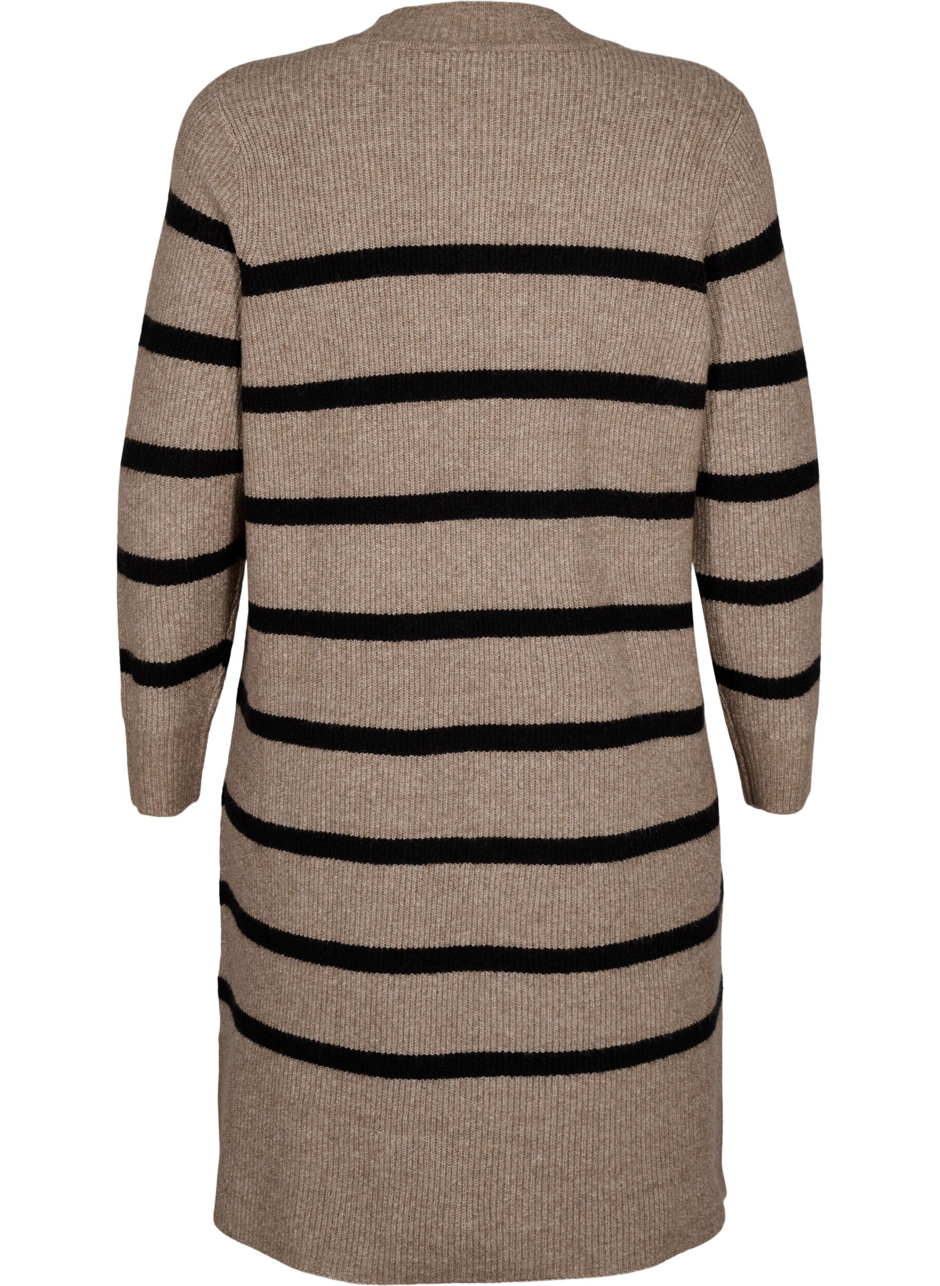 Zizzifashion Long-sleeved knitted dress with stripes, Desert Taupe Comb, Packshot image number 1