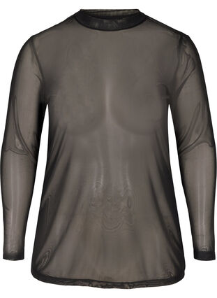 Close-fitting mesh blouse with a high neck, Black, Packshot image number 0
