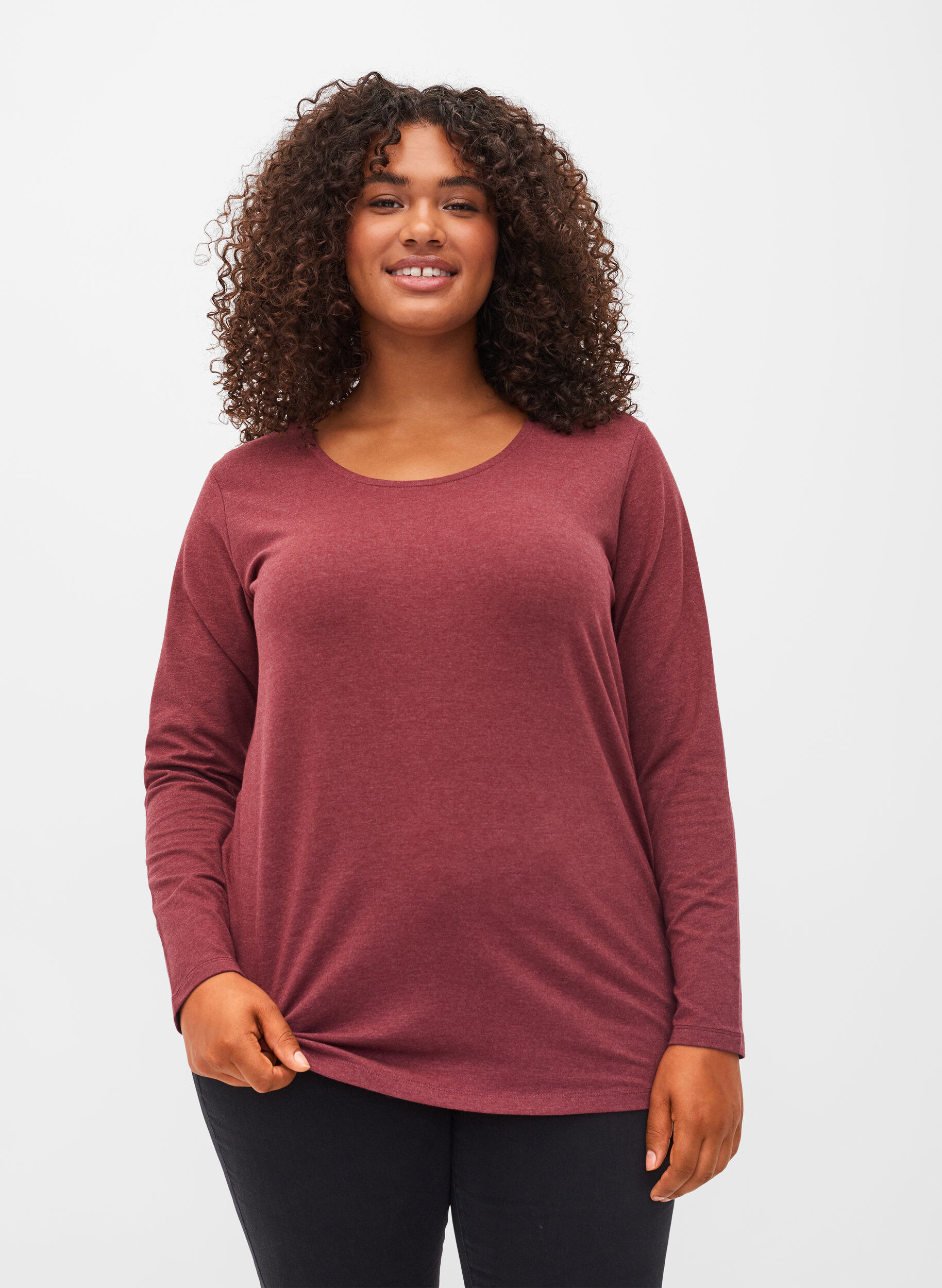 Zizzifashion Basic blouse with long sleeves, Cabernet Melange, Model image number 0