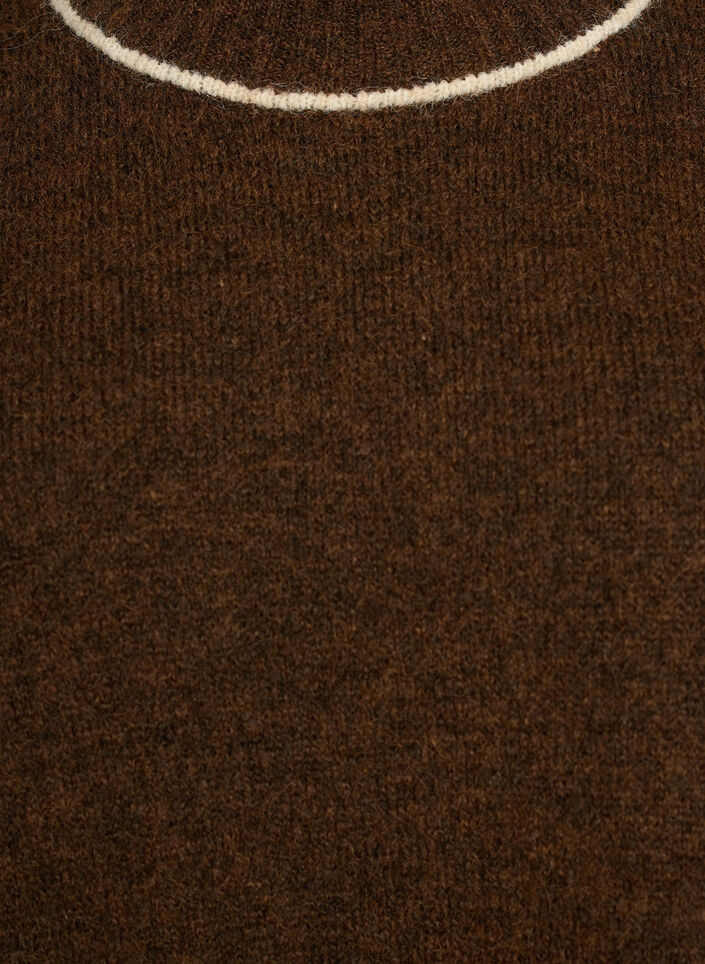 Knitted jumper with turtleneck and contrast stripes, Brown, Packshot image number 2
