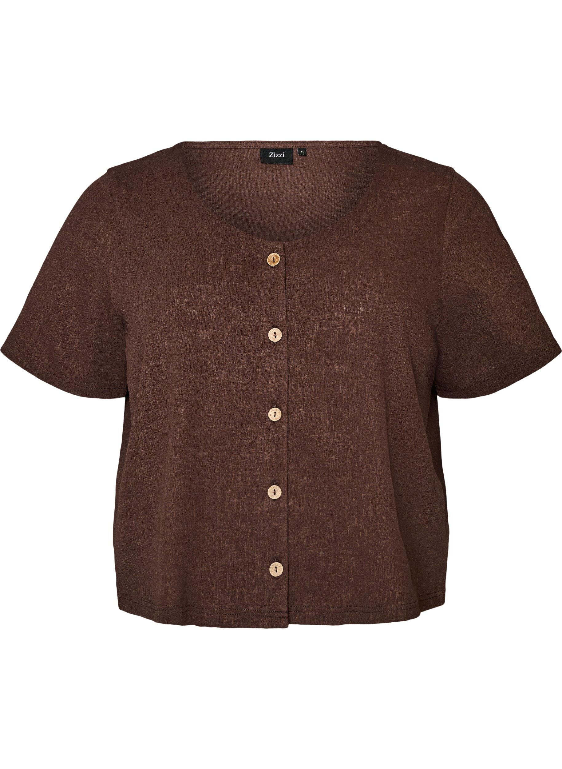 Zizzifashion Textured cotton blouse with button fastening, Brown, Packshot image number 0
