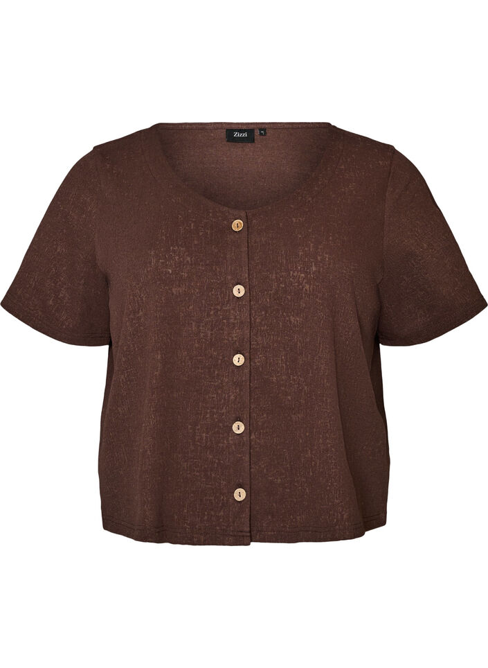 Textured cotton blouse with button fastening, Brown, Packshot image number 0
