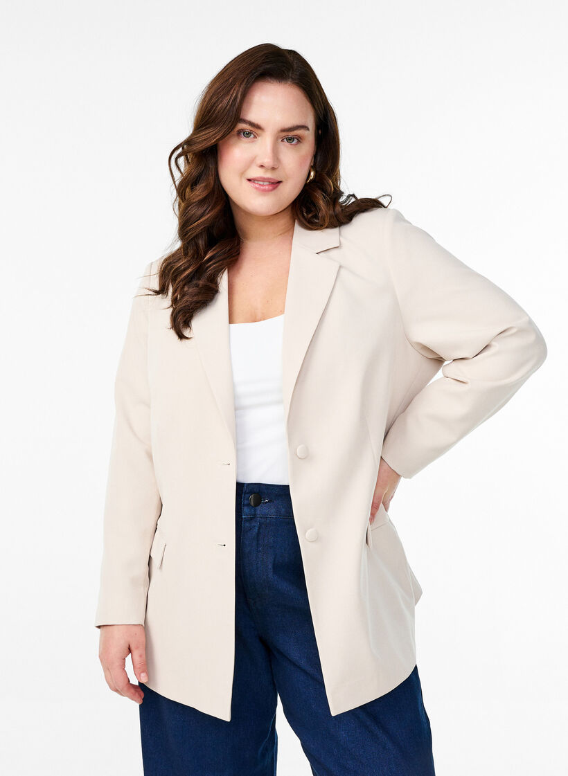 Classic blazer with button closure, Beige, Model image number 0