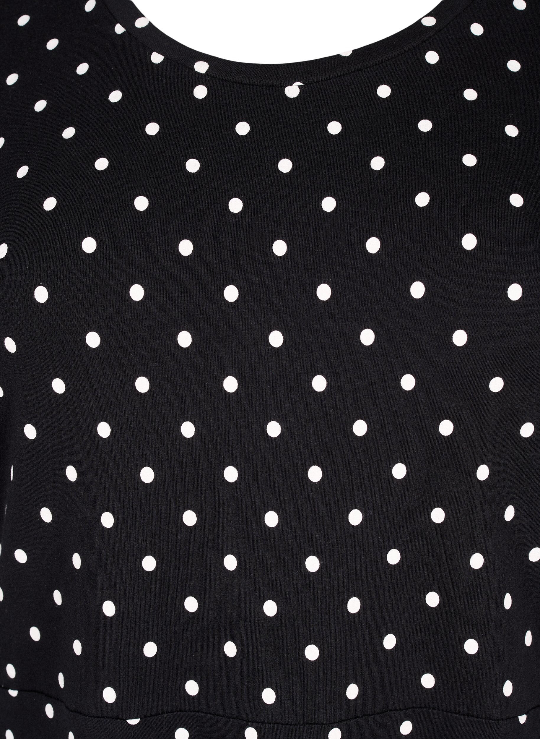 Zizzifashion Cotton dress with short sleeves and dots, Black w. White Dot, Packshot image number 2