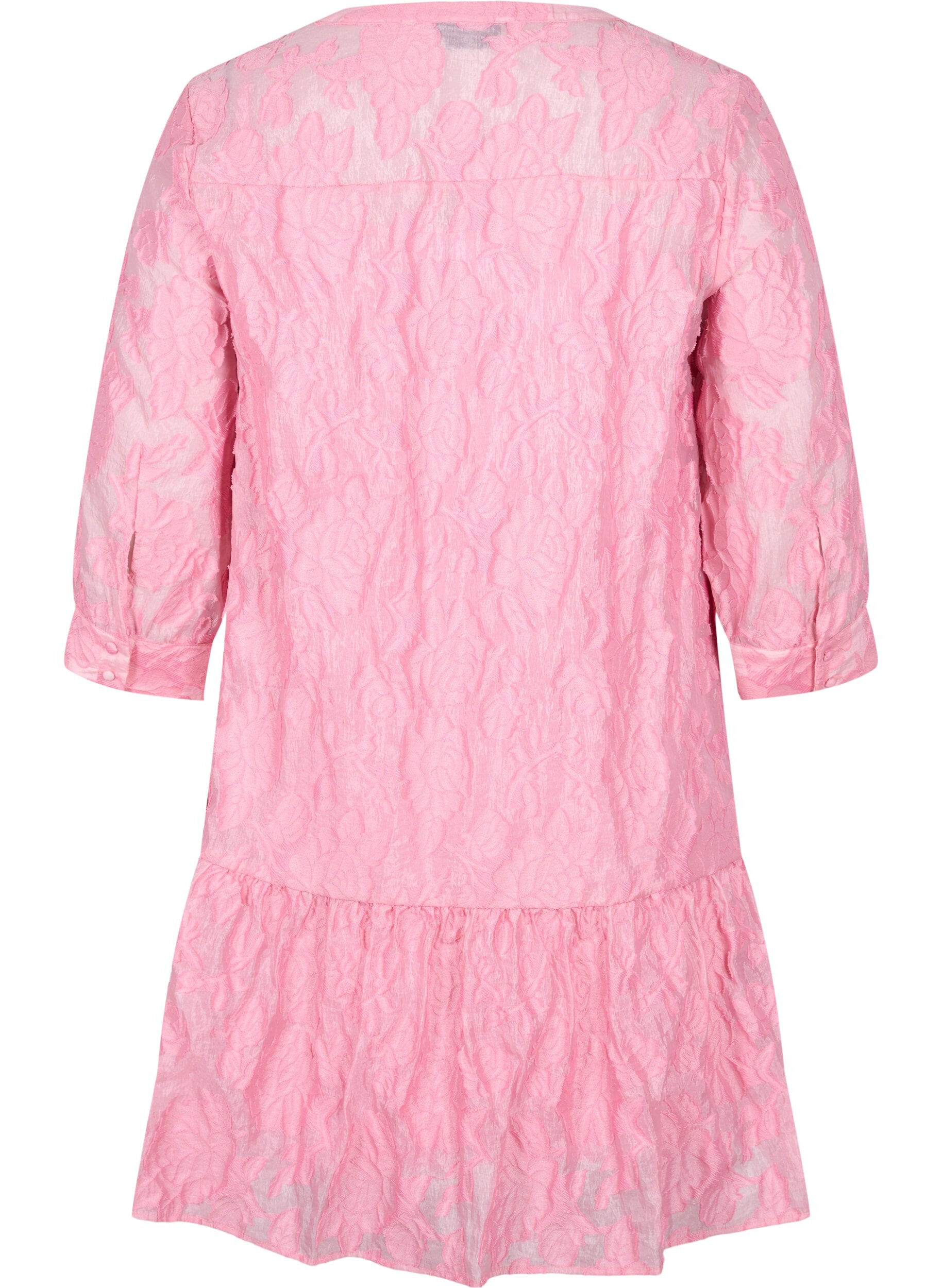 Zizzifashion Jacquard A-line dress with ruffles, Cashmere Rose, Packshot image number 1