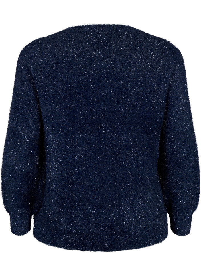 Knitted blouse with glitter thread, Blue, Packshot image number 1