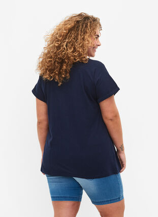 Printed T-shirt in organic cotton, Navy Blazer, Model image number 1