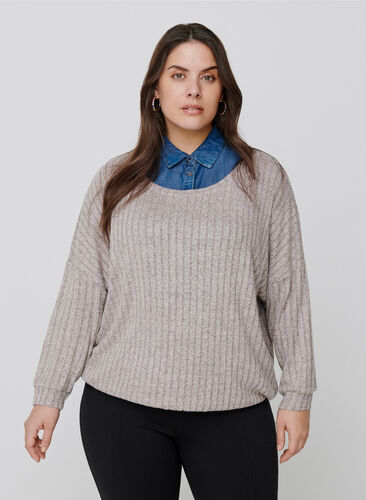 Long-sleeved textured blouse, Ash Rose Mel., Model image number 0