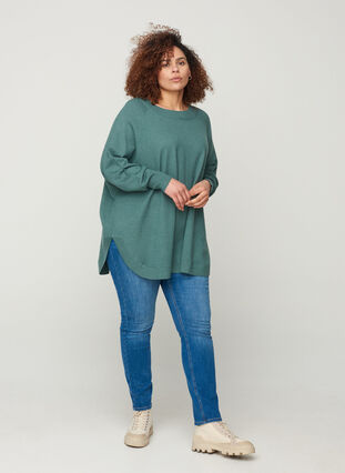 Textured knitted poncho, Sea Pine Mel., Model image number 2