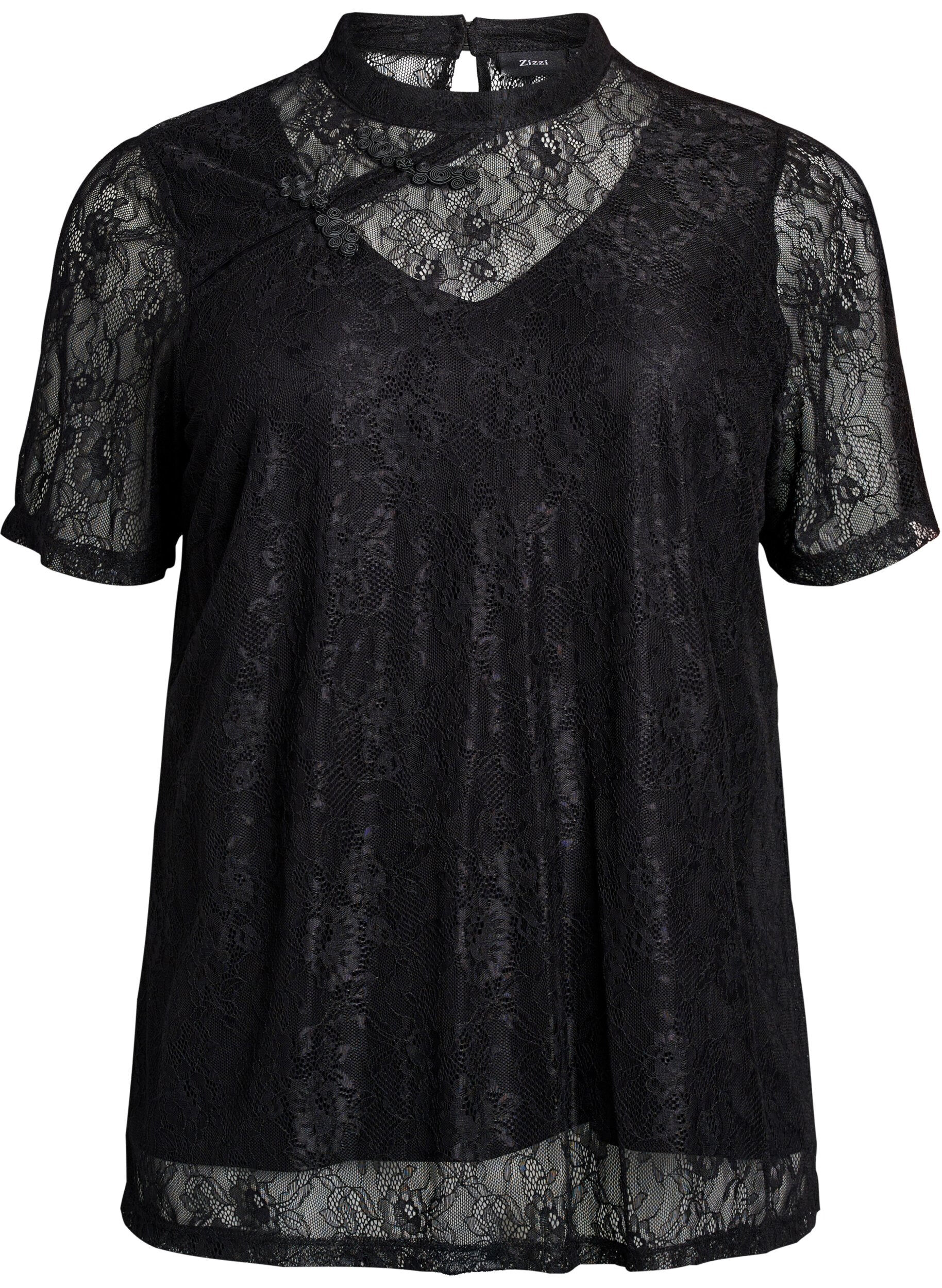 Lace blouse with twist detail and short sleeves