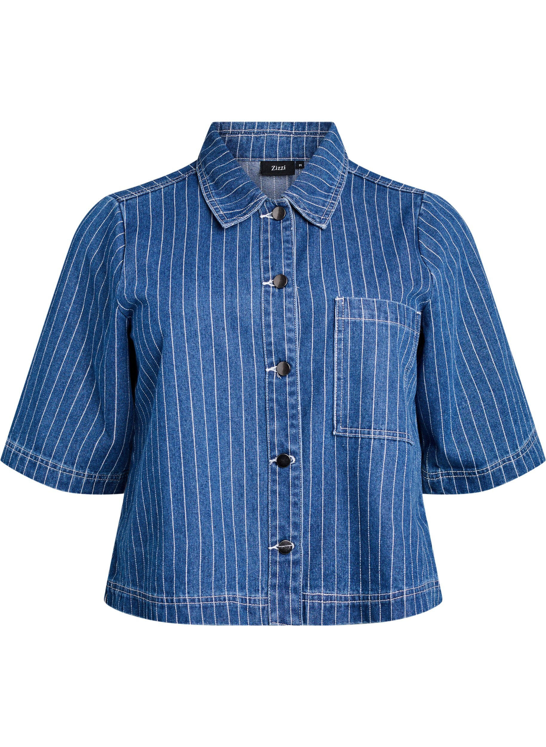 Zizzifashion Short striped denim shirt, Blue, Packshot image number 0