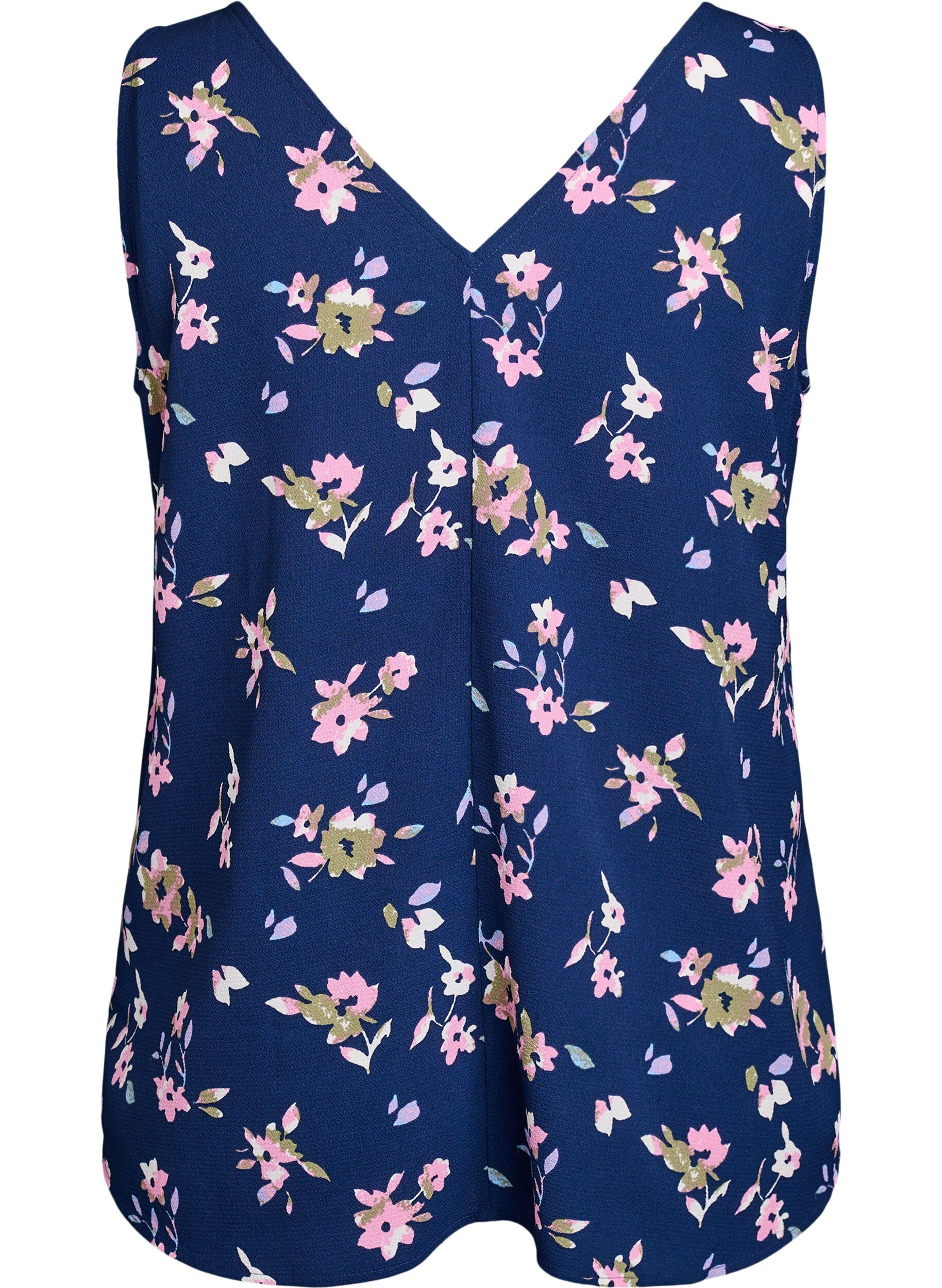 Zizzifashion Printed top with v-neck, Blue, Packshot image number 1