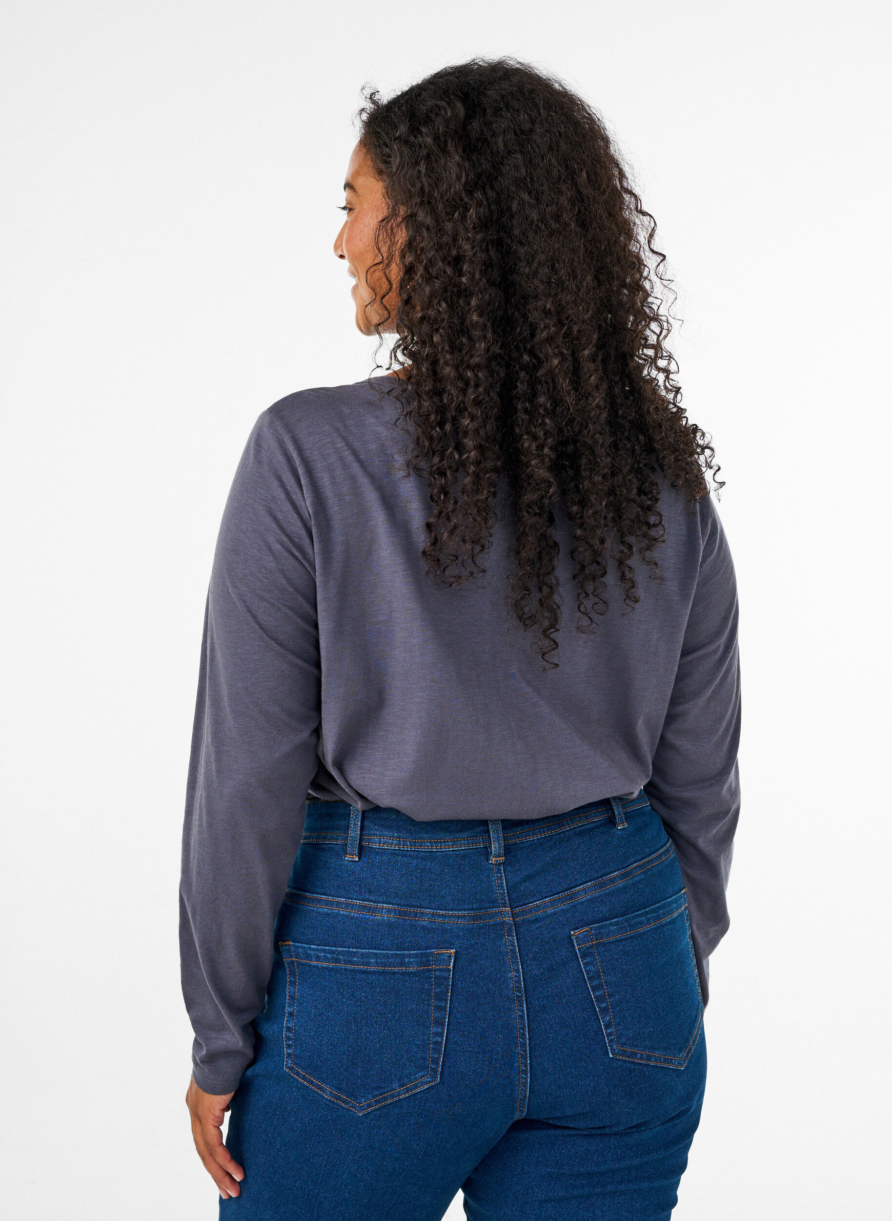 ZizzifashionLong-sleeved t-shirt with V-neck and buttons, Grey, Model image number 2