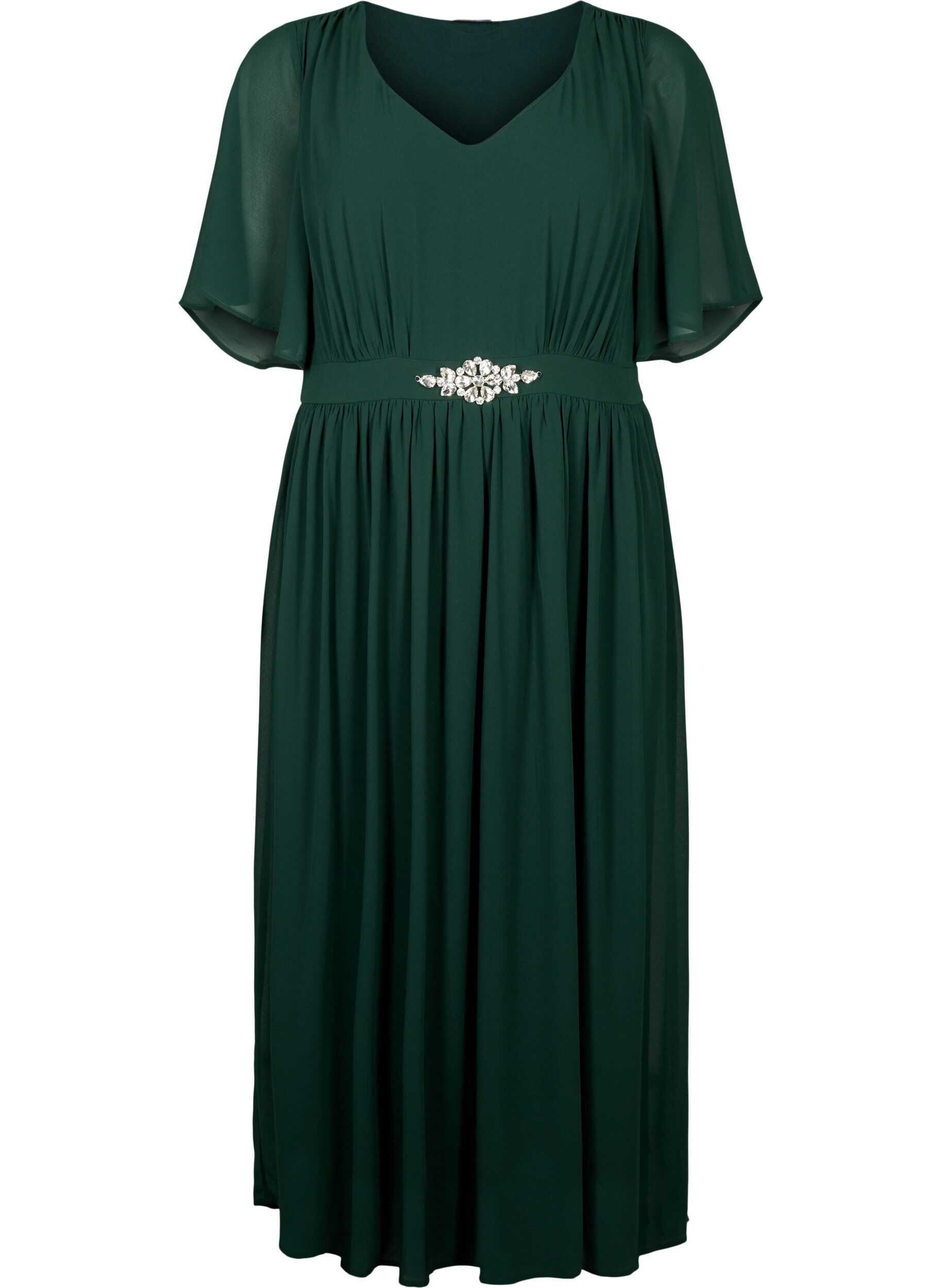 Zizzifashion Maxi dress with pleats and short sleeves, Scarab, Packshot image number 0