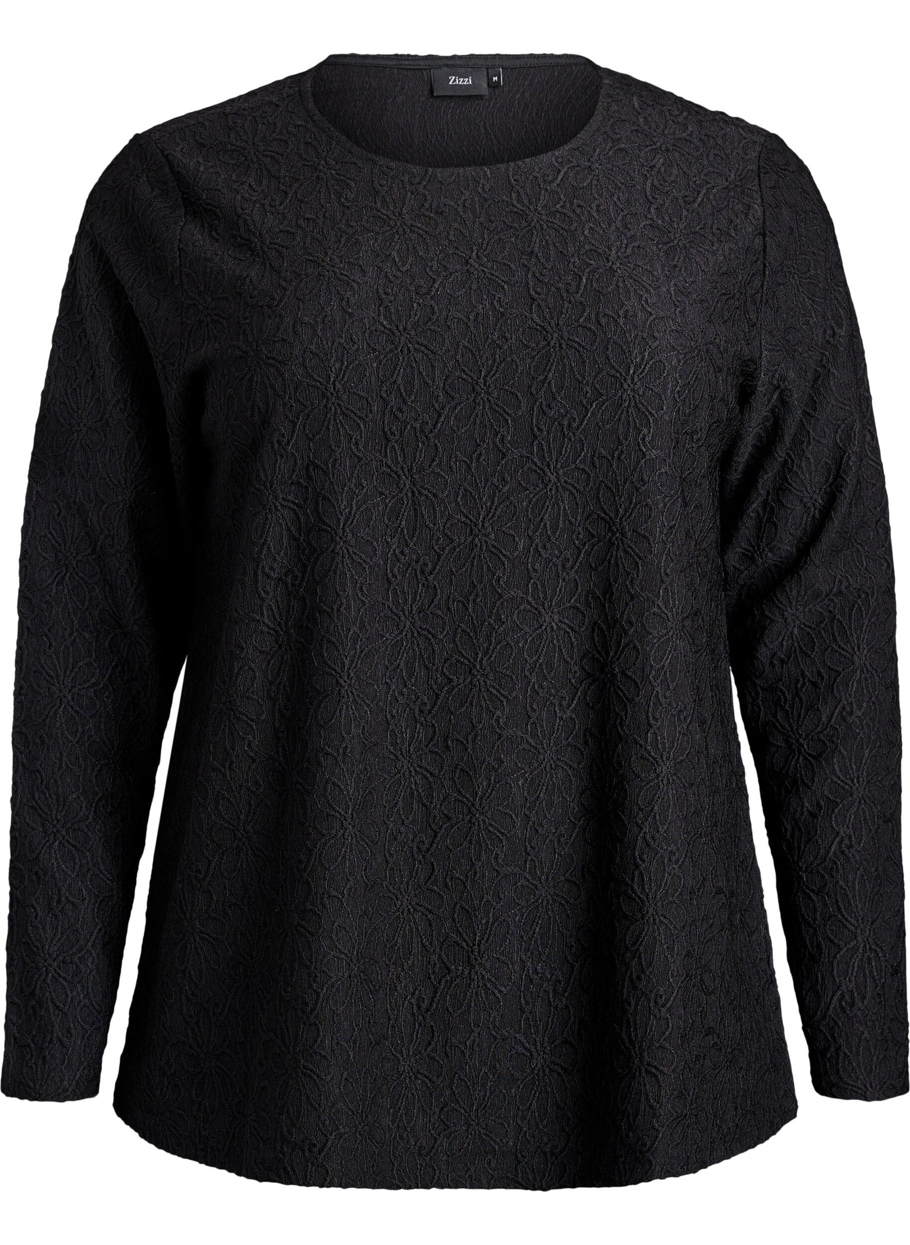 Long-sleeved blouse with floral texture