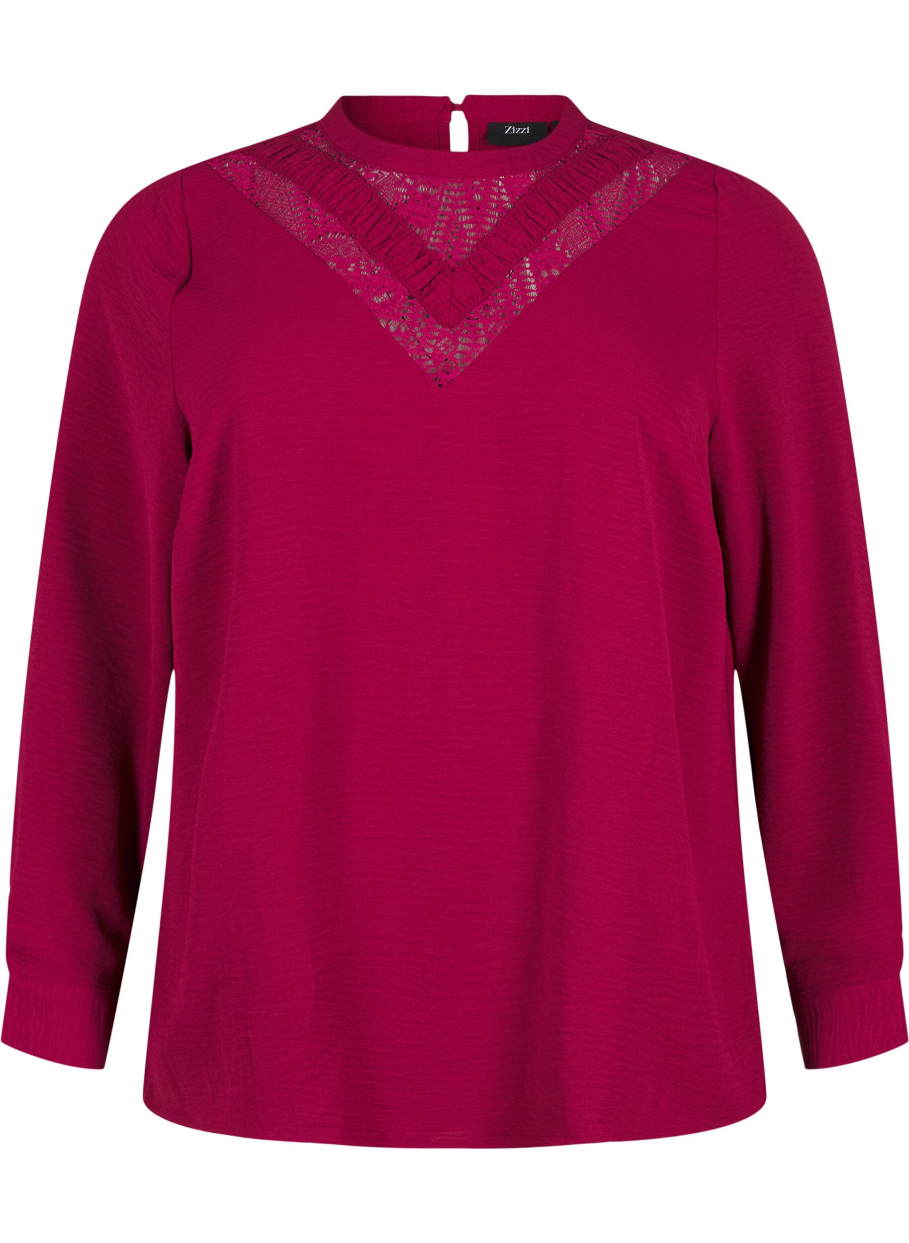 Zizzifashion Blouse with lace detail, Red Plum, Packshot image number 0