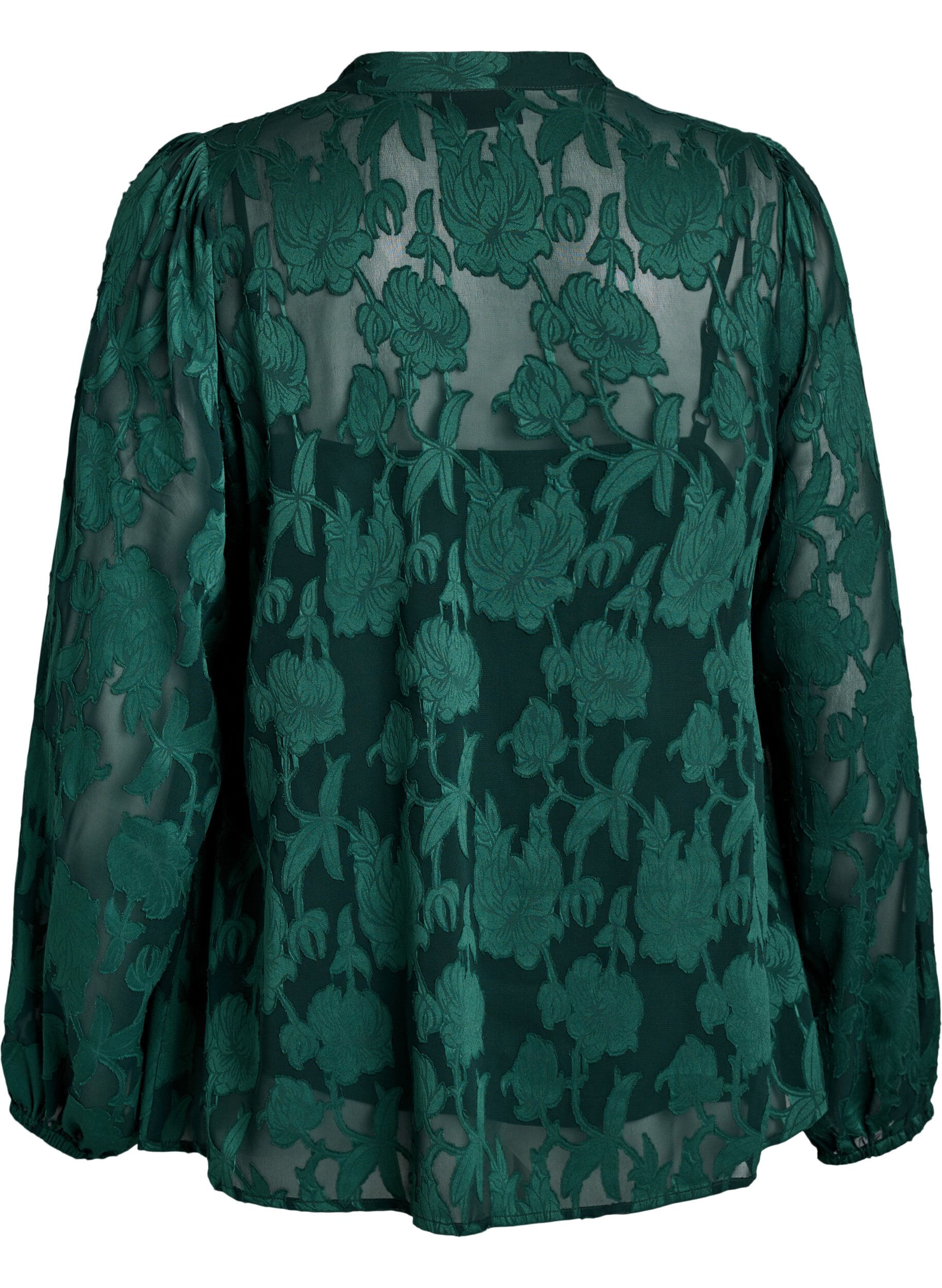 Zizzifashion Blouse with buttons and floral pattern, Green, Packshot image number 1