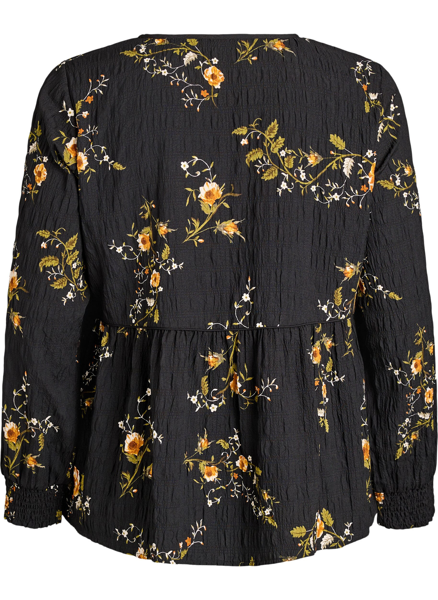 ZizzifashionLong-sleeved blouse with floral print, Black, Packshot image number 1