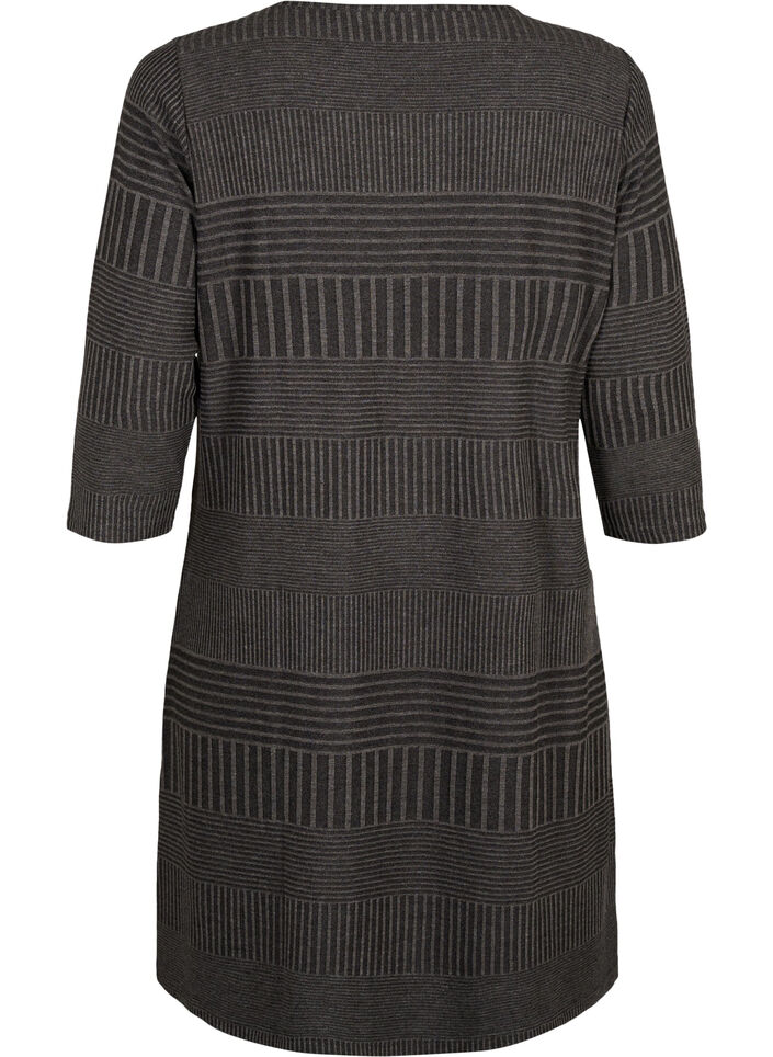 Dress with 3/4 sleeves and striped pattern, Dark Grey Mélange, Packshot image number 1