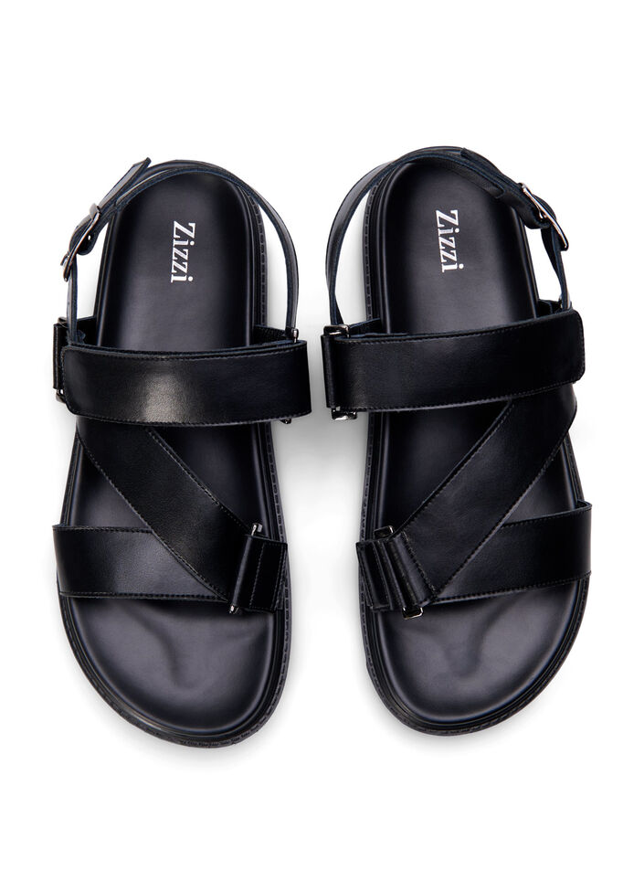 Wide fit - Leather sandal with adjustable straps, Black, Packshot image number 2