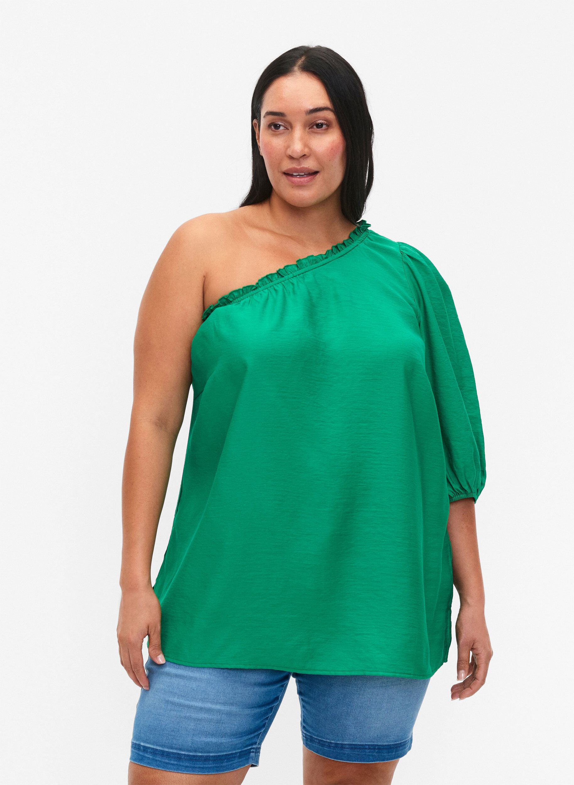 Zizzifashion One-shoulder blouse in viscose, Green, Model image number 0