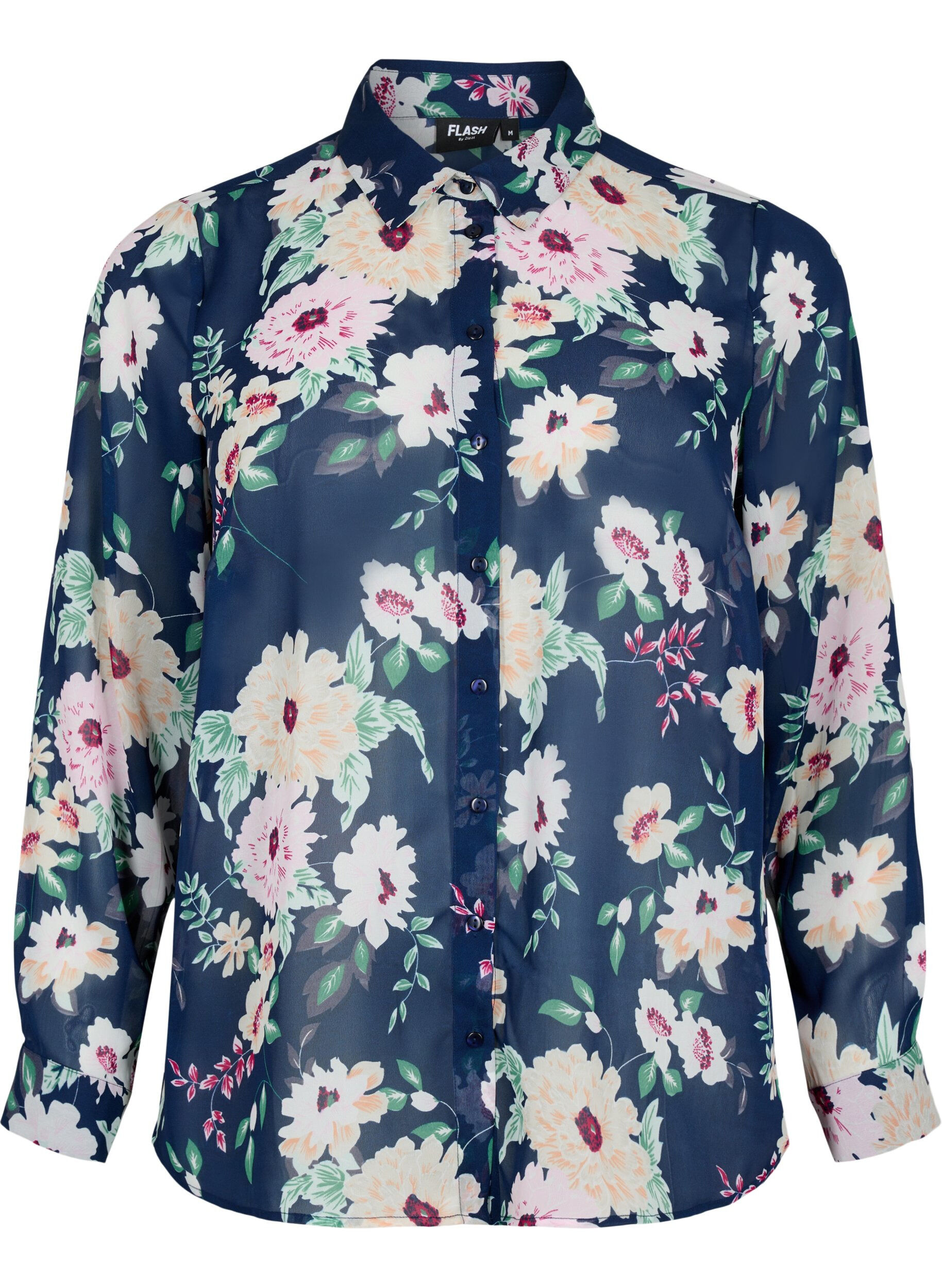 Zizzifashion FLASH - Long sleeve shirt with floral print, Navy Flower, Packshot image number 0